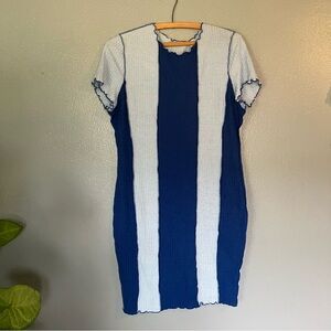 SHEIN Blue and White Puff Sleeve Mini Dress